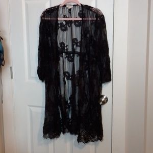 Paper + Tee 3/4 sleeved kimono lace duster midi length